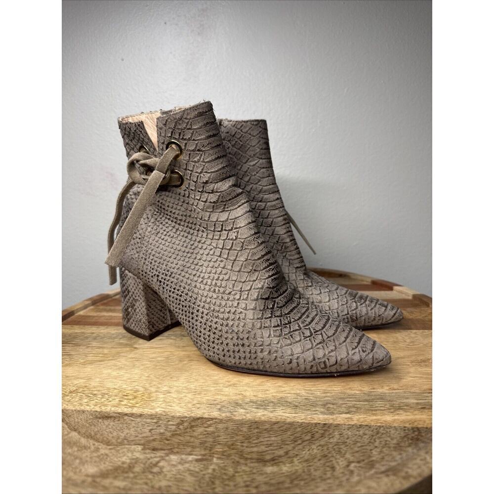 Agl Bootie Zip Up Snakeskin Pattern Block Heel Si… - image 1